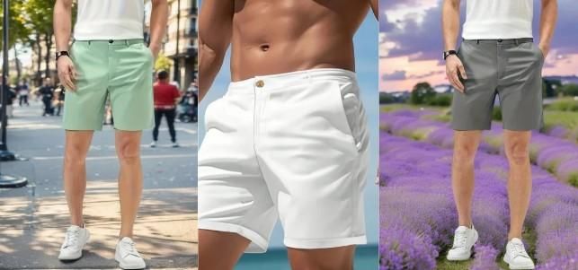 Men's Sleek Solid Casual Shorts Pack of 3 (Green-White-Light-Grey)